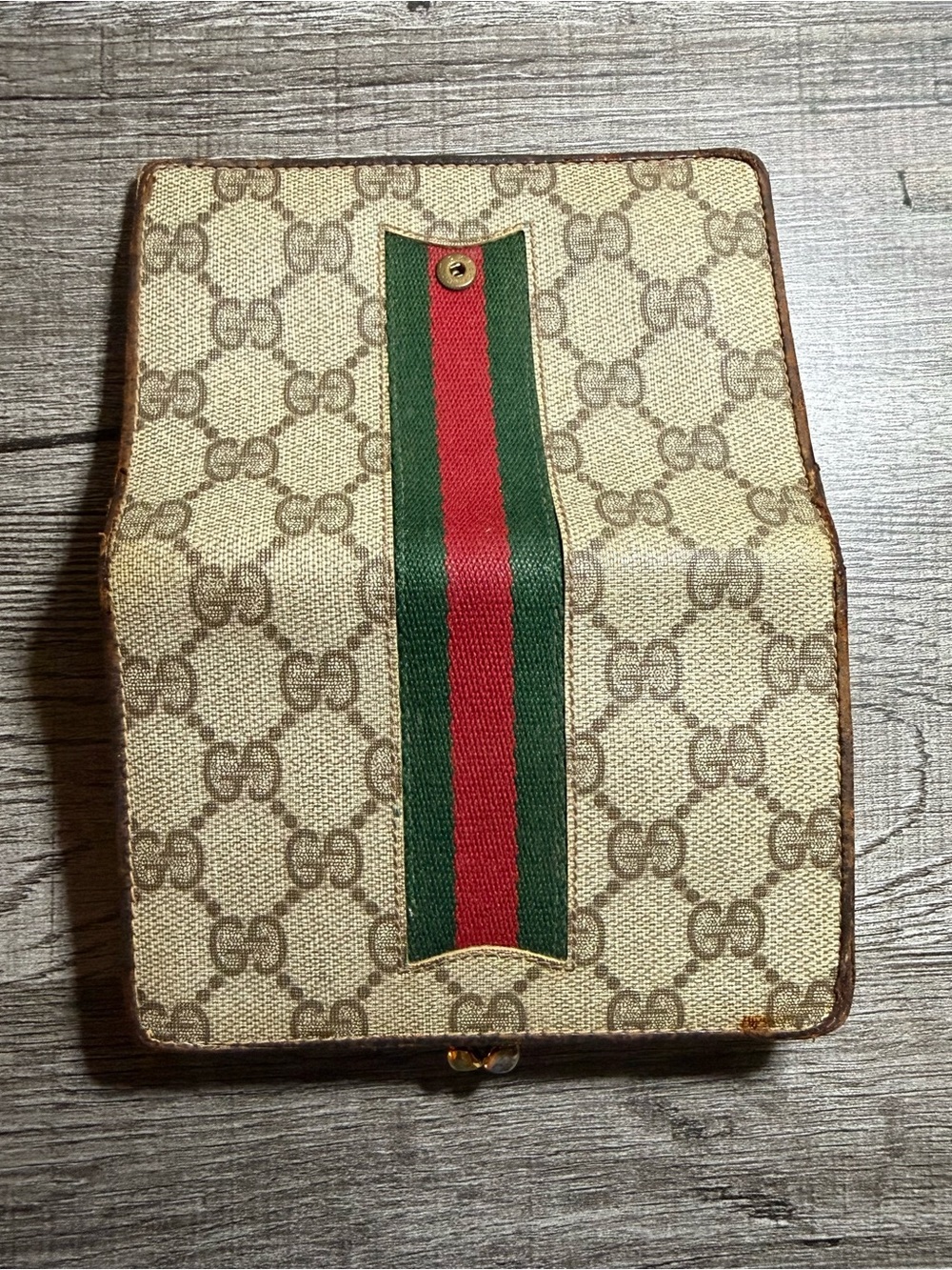 Vintage Gucci GG Supreme Web Stripe Compact Wallet Brown Italy Authenticated - Picture 5 of 16